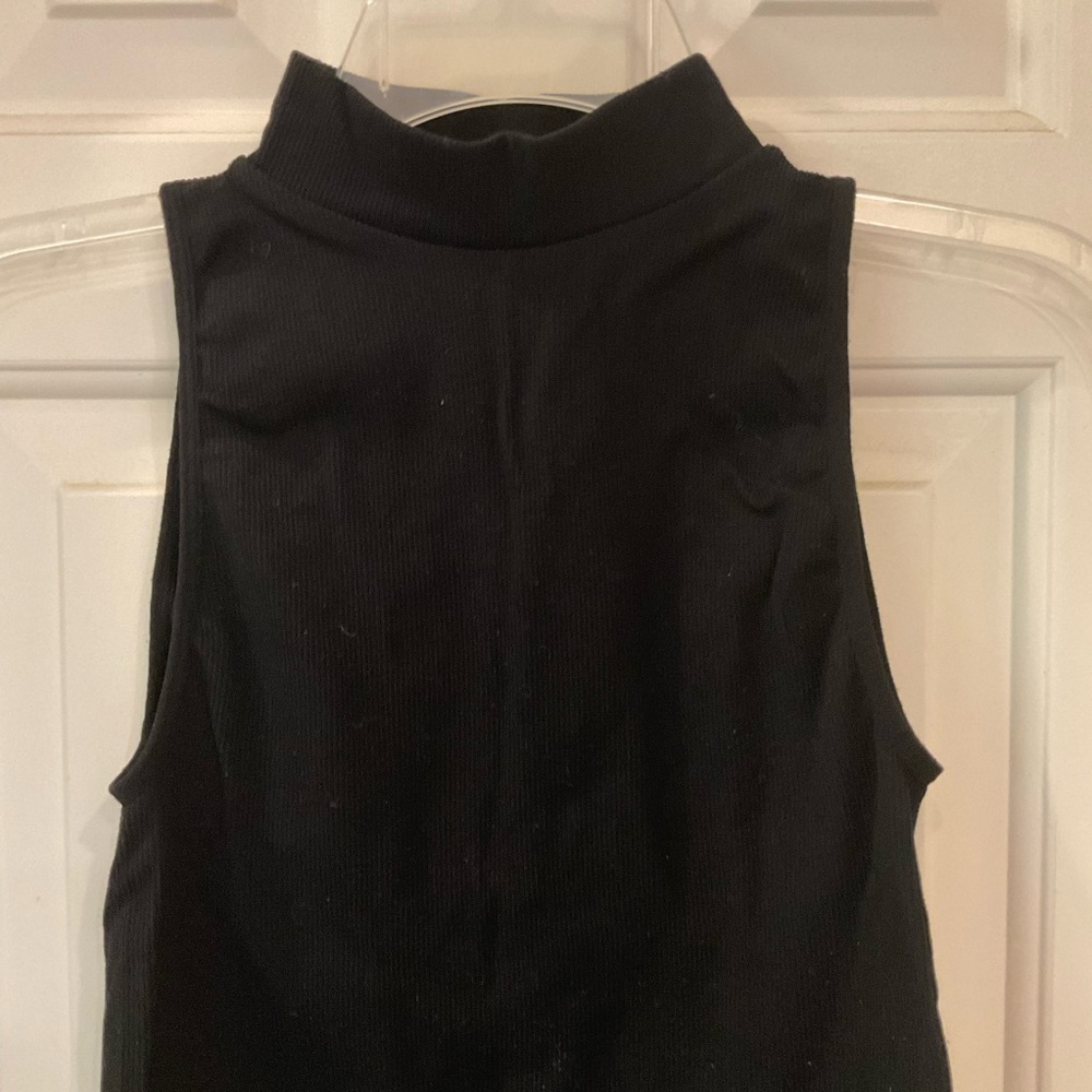 Mock Neck Turtleneck Black Body Suit, Snap Thong Bottom, Like New, Size Small - Picture 2 of 7